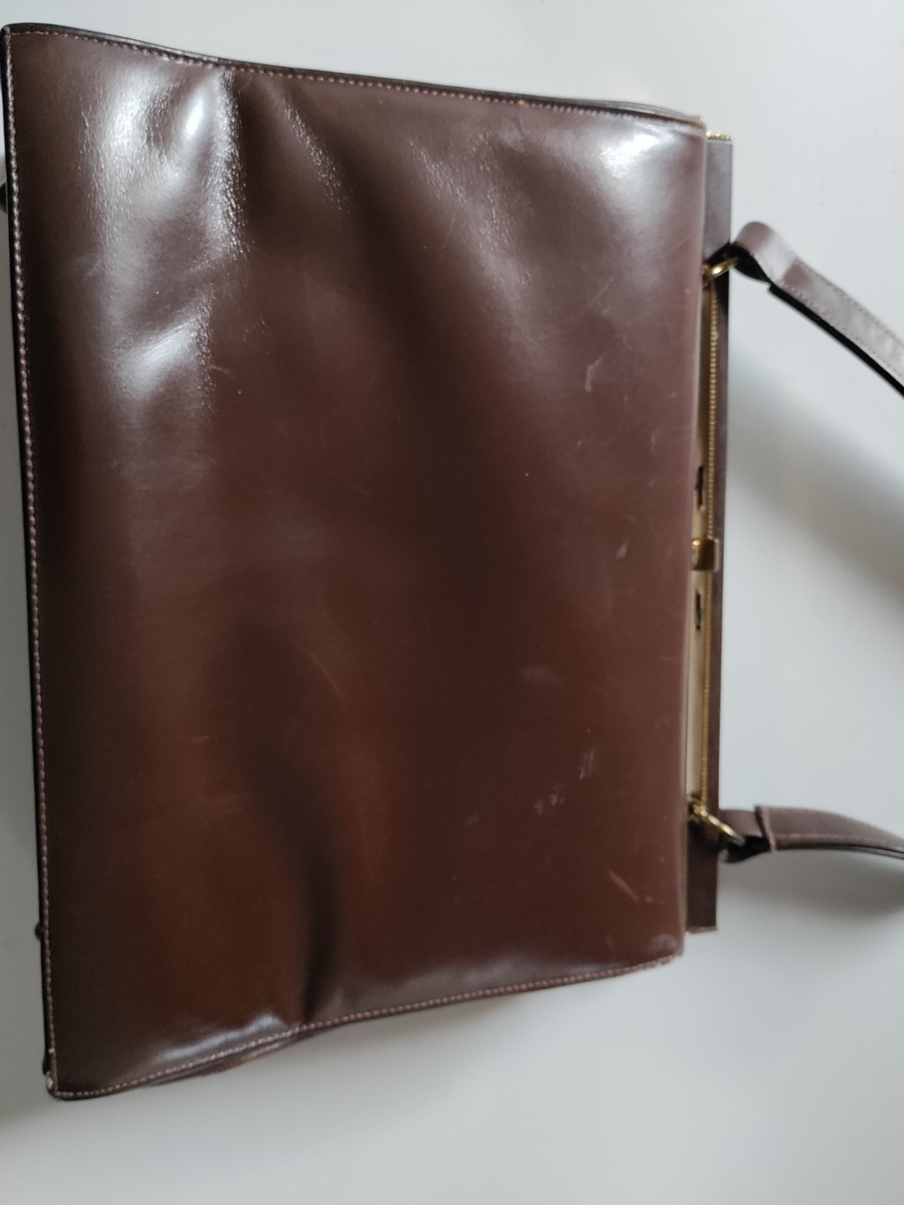 Tan Leather Wallet Clutch with Gold Trim